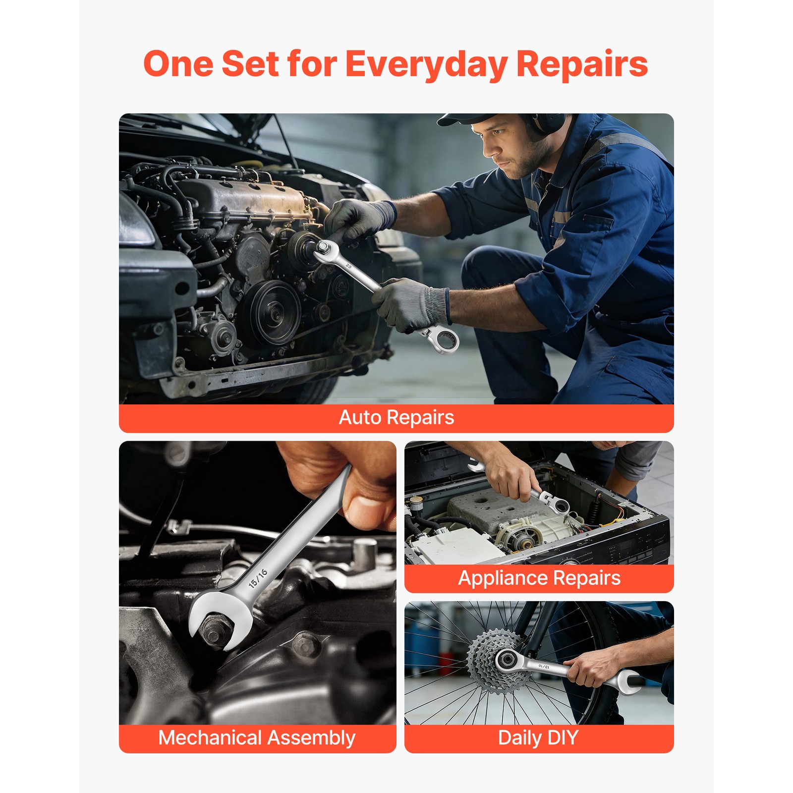 Uimoso 30-Piece Flex-Head Ratcheting Combination Wrench Set, SAE & Metric