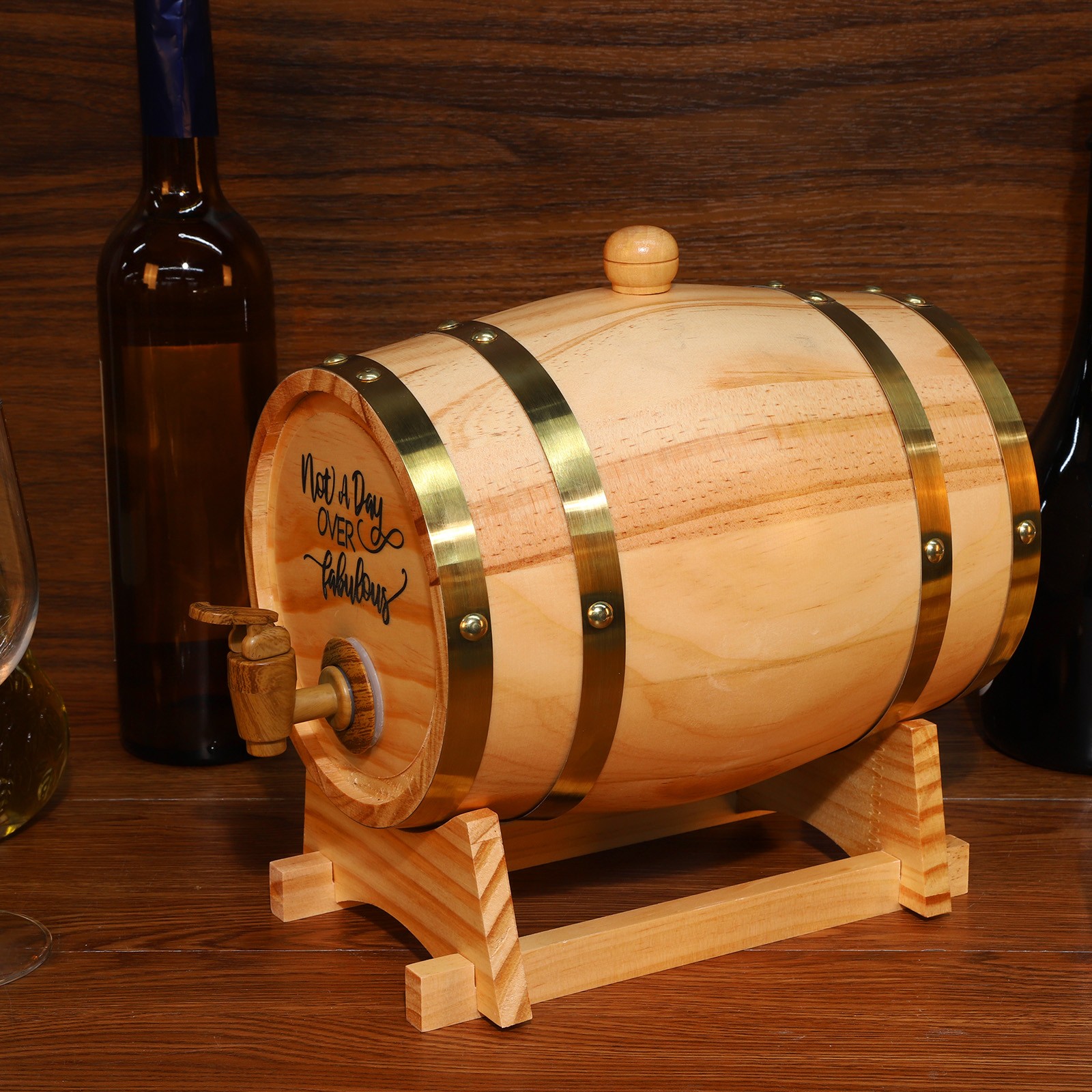 3 Liter Oak Aging Barrel with Stand, Bung, and Spigot - Age Cocktails, Bourbon