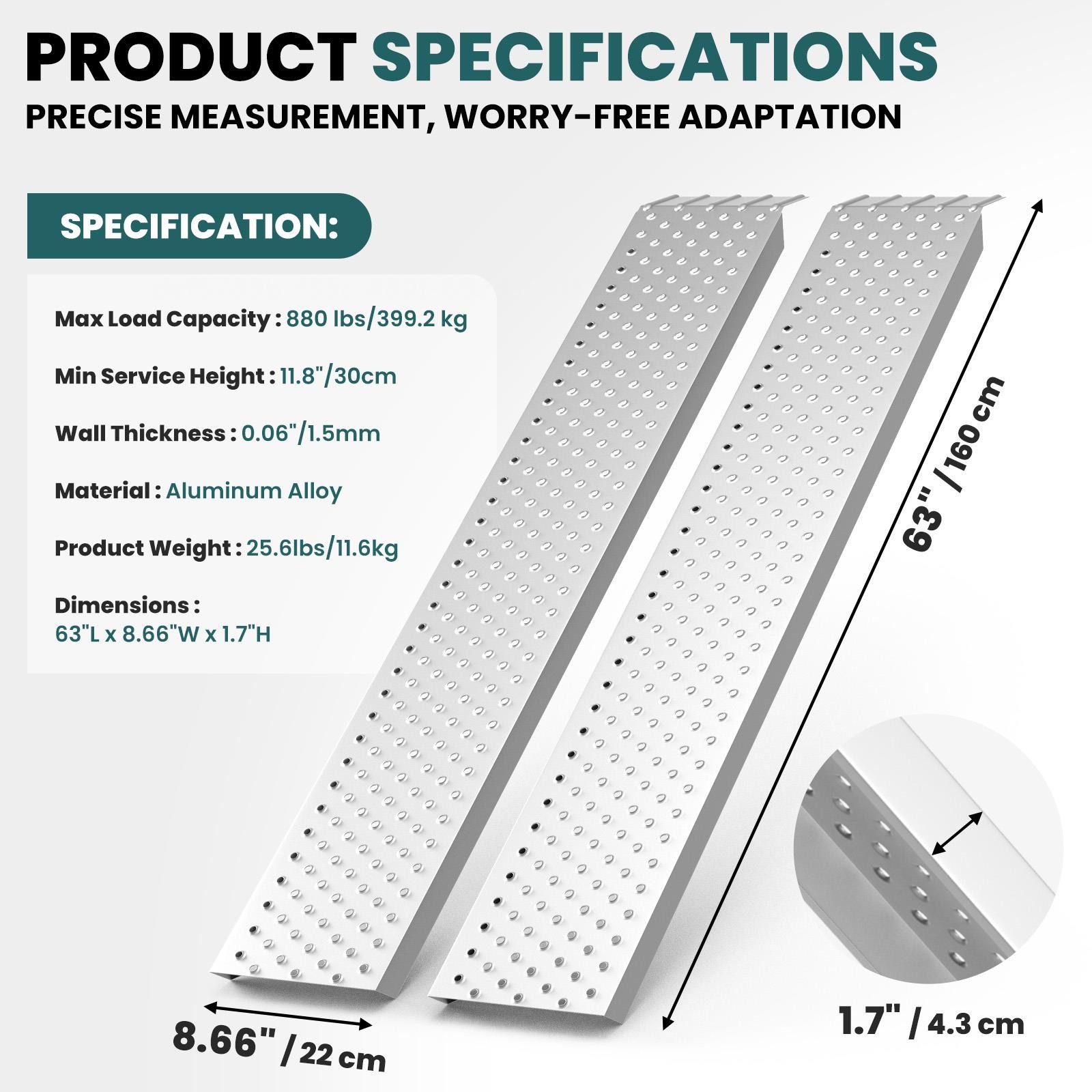 63'' Aluminum Loading Ramps, 880LBS Anti-Slip Portable Ramps, Motorcycle 2 Pack
