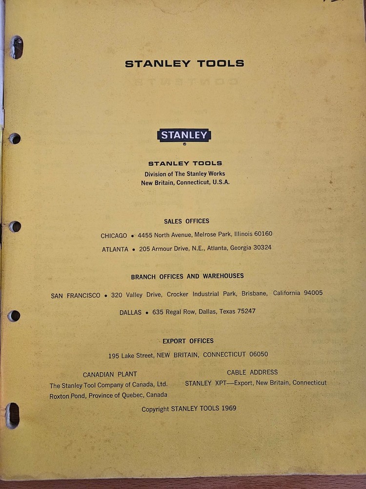 Vintage Stanley Hand Tools Catalog No. 34 - 1969