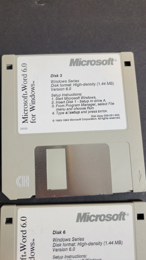 Microsoft Word 6.0 Full Windows Set 9-Disk Floppy Vintage