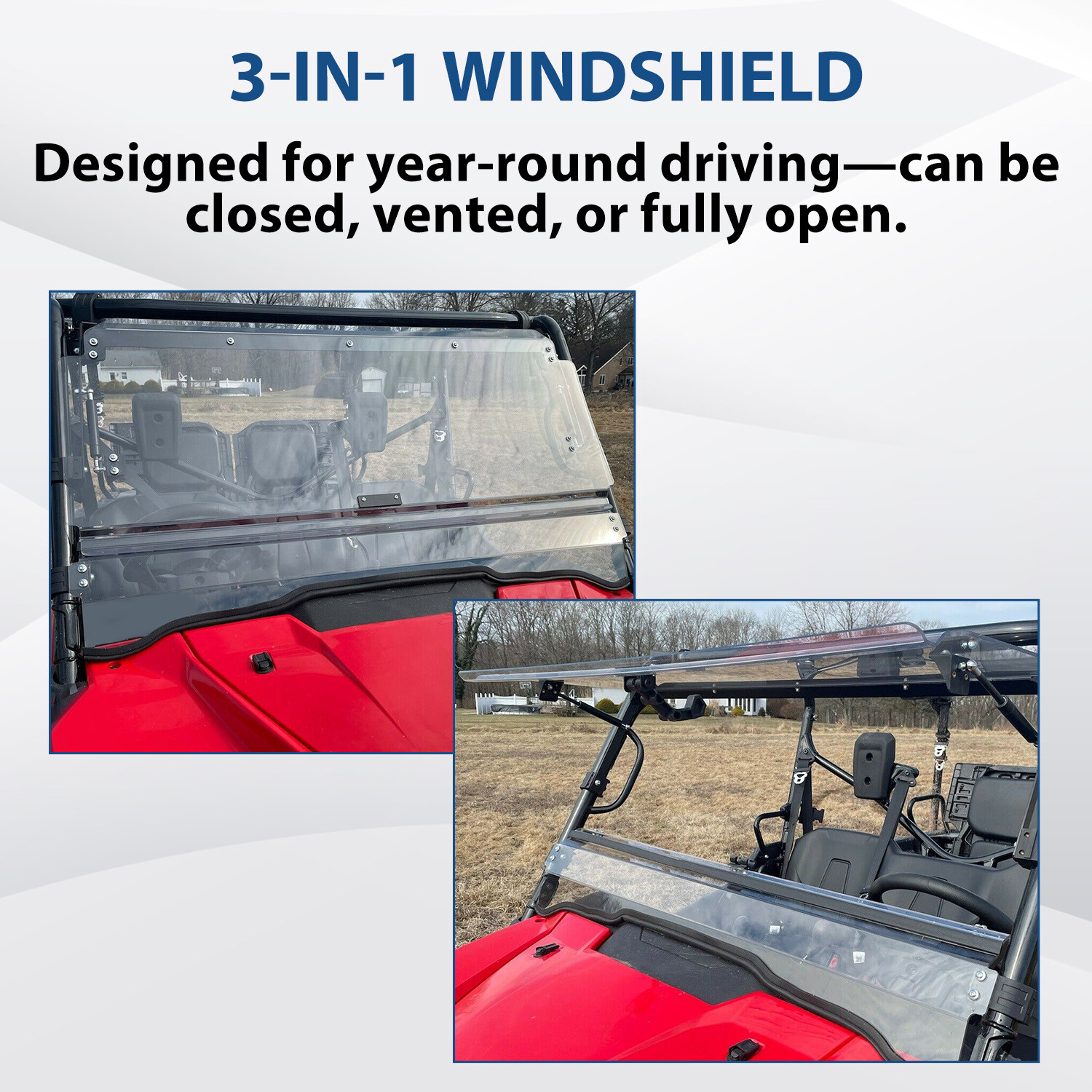 For Honda Pioneer 1000 / 1000-5 Clear Scratch Resistant Flip Windshield 2016-24