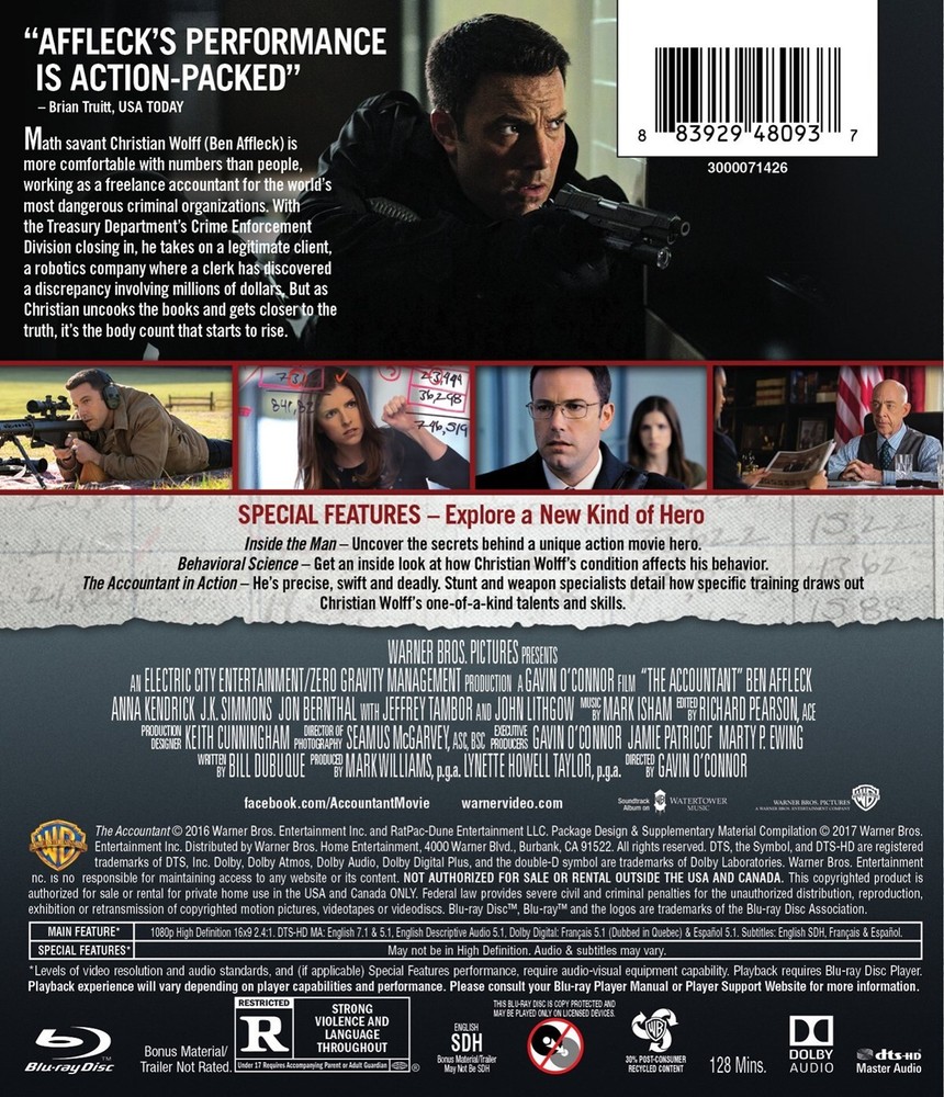 The Accountant Blu-ray Ben Affleck NEW