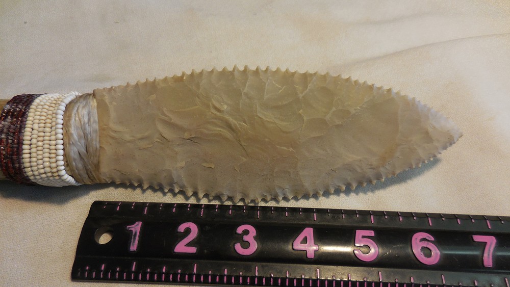 16.5" Lg Flint Bone Handled Beaded Knife