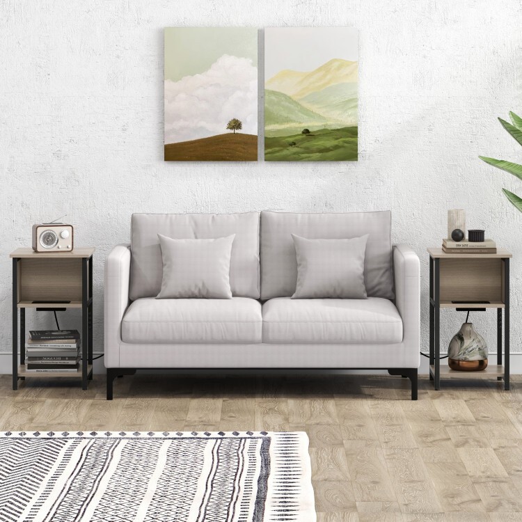 3Tier Side Table Modern Nightstand End Table Storage w/USB Ports & Power Outlets