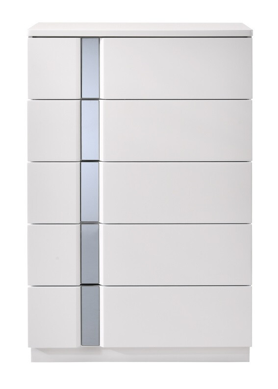Palermo 5PC Bedroom Set White Lacquer & Chrome