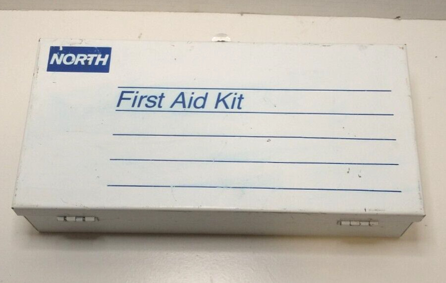 Vintage - North First Aid Kit - Metal Storage with Contents and 1st Aid Guide