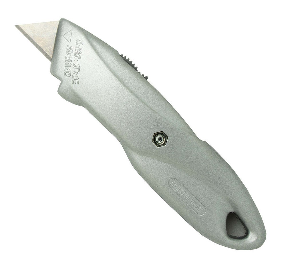 MBS Utility Knife, Retractable and Locking, One Rubber Side for Extra Grip