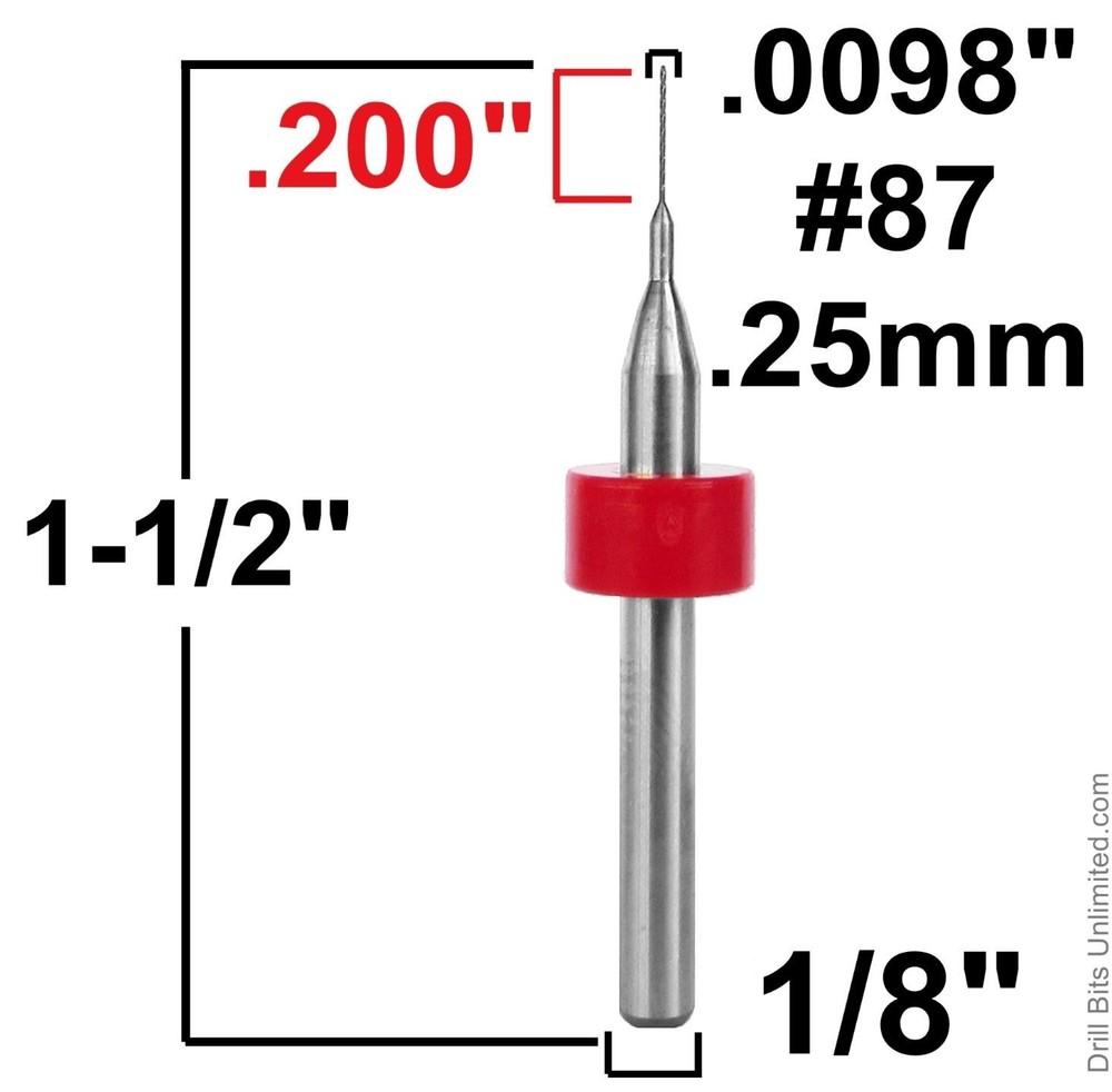 0.25mm #87 Solid Carbide Drill Bit – 5 Pack – CNC – Factory Resharpened