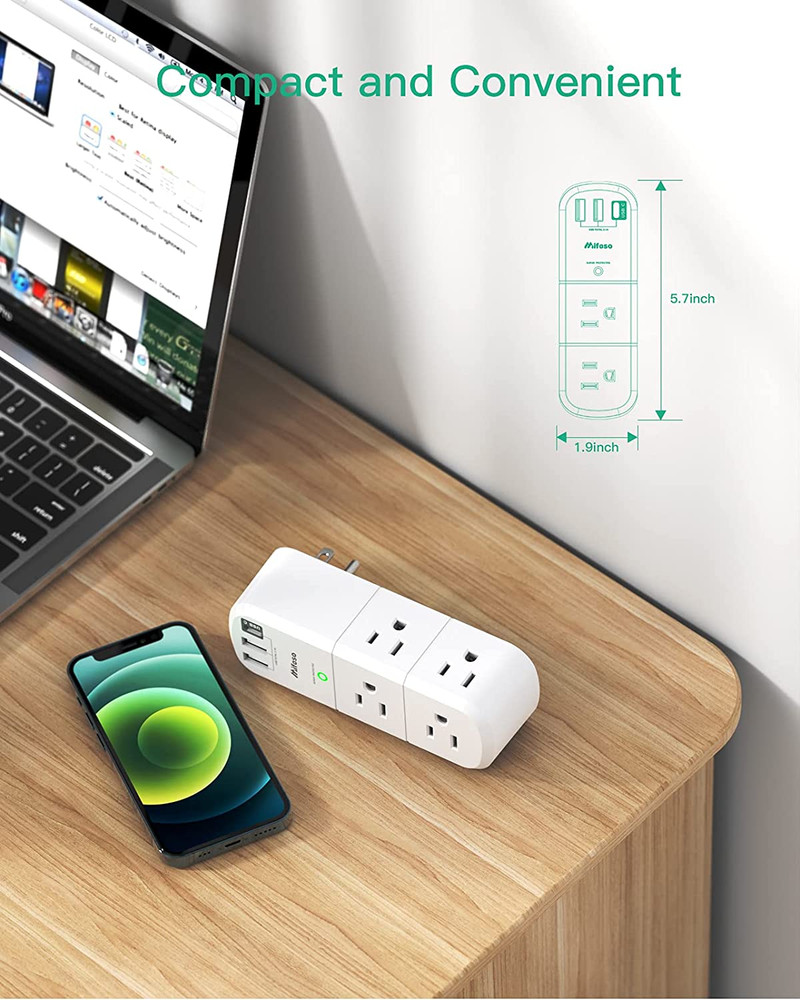Outlet Extender with Rotating Plug, Surge Protector 6 AC Multi Plug Wall Outlet