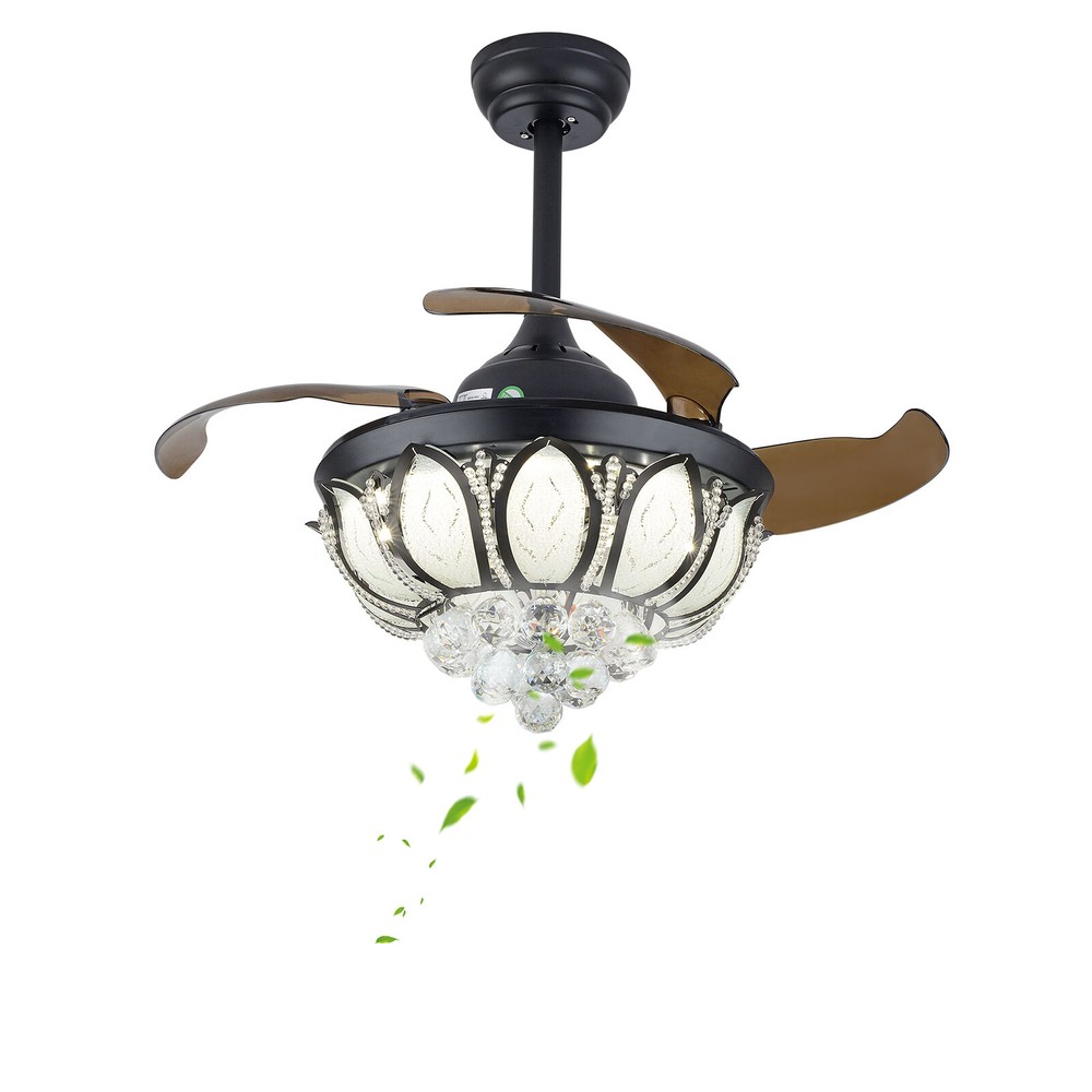 Retractable Fan Ceiling Light K9 Crystal 3color Ceiling Fan Light Remote Control
