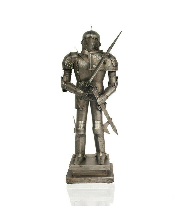 Medieval Knight Suit Of Armor Statue w Sword Metal Model 18" Figurine Home Decor