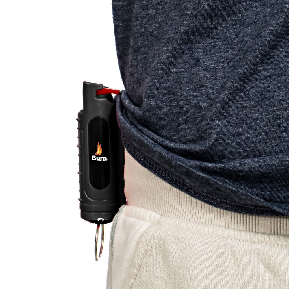 BURN Pepper Spray Self Defense 0.5oz Security Keychain Molded Black
