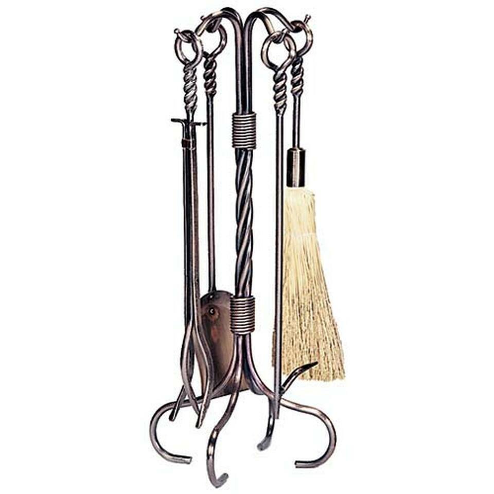 5 Piece Antique Copper Fireplace Tool Set
