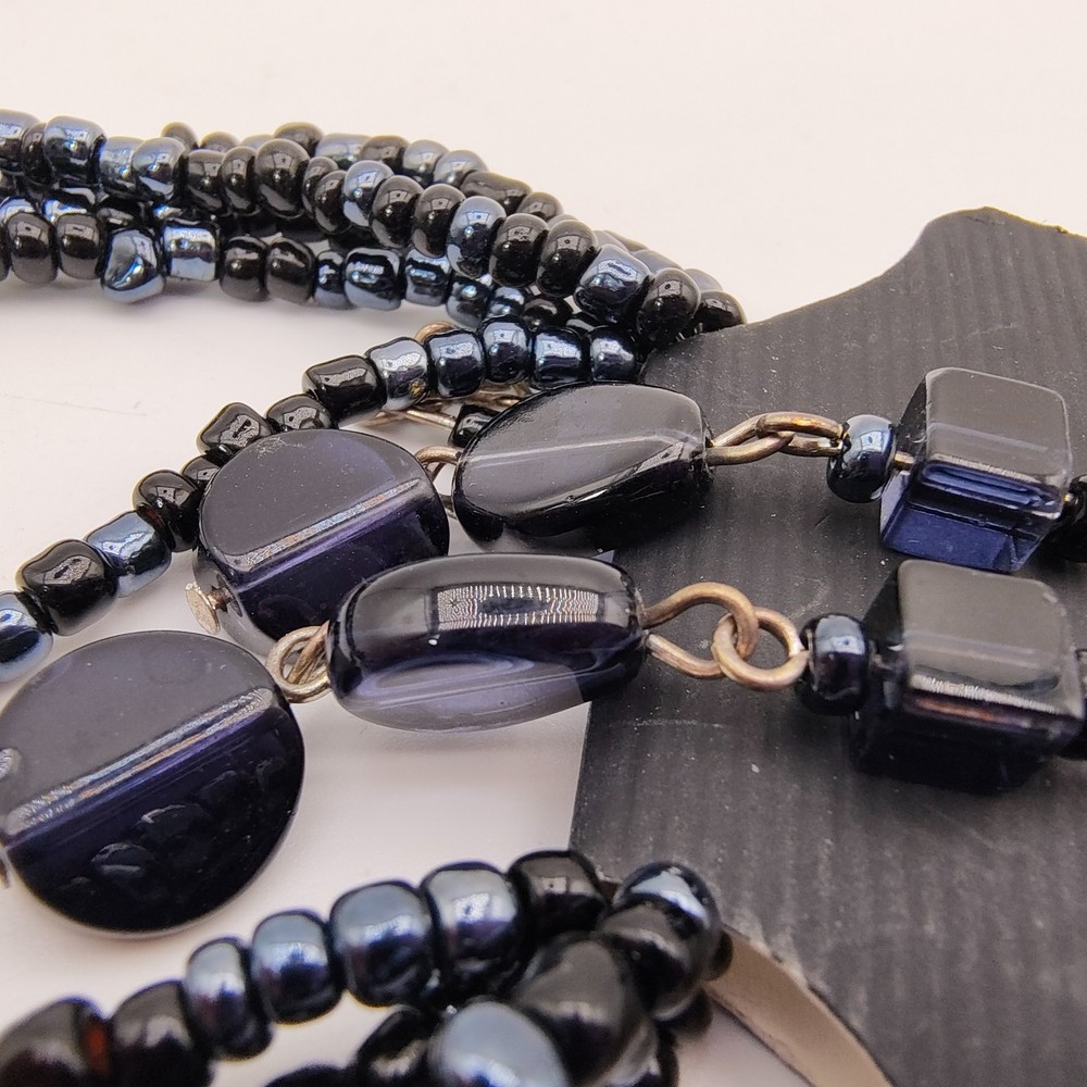 Iridescent Black Bead Necklace & Earring Set Multi Strand Accessory Connection