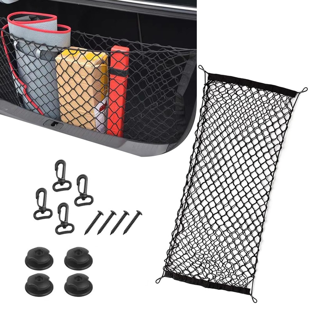 1 PC Rear Cargo Net Elastic Stretchable Trunk Storage Net Adjustable Mesh Hooks