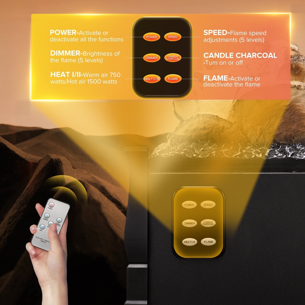 21" Electric Fireplace Log Set Heater,Remote Control,Flame Brightness Adjustable