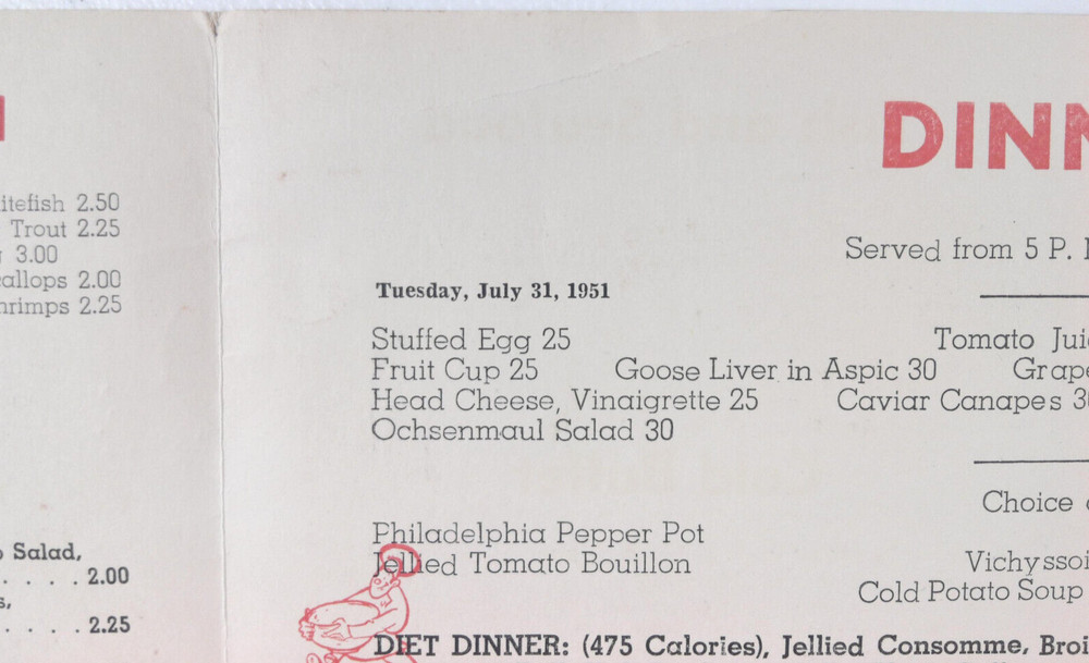 Eitel Old Heidelberg Restaurant Menu Chicago Illinois
