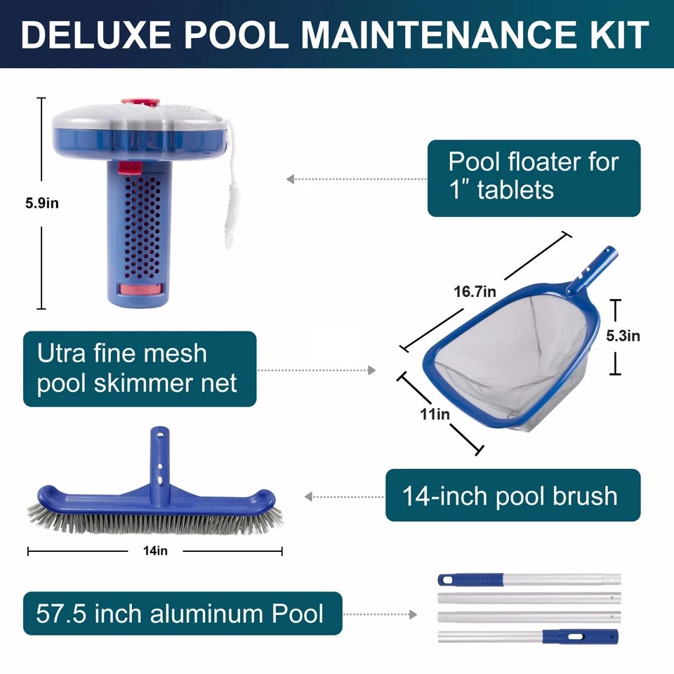 Pool Cleaning Kit Above Ground & Inground Pools, Include Sturdy Pool Brush He...