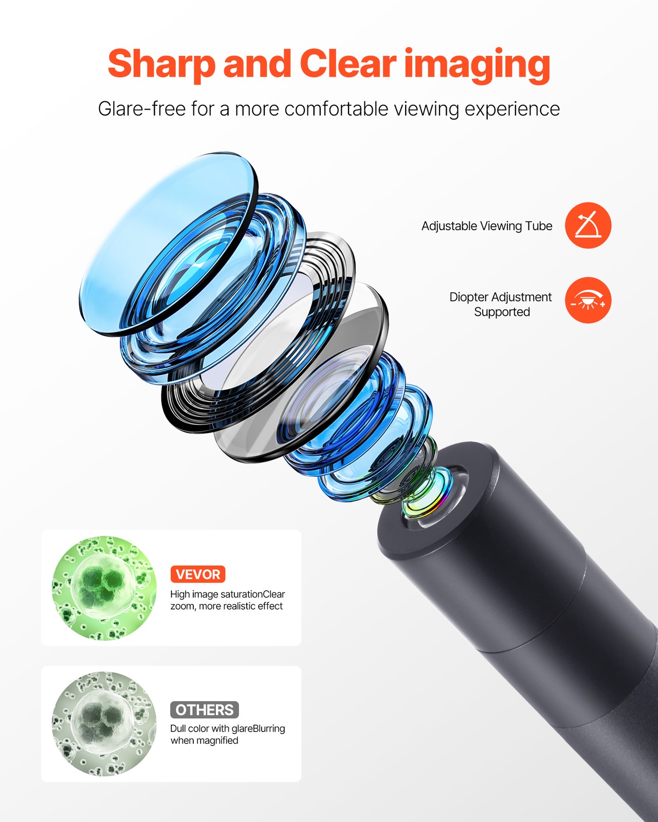 VEVOR Professional Trinocular Compound Microscope Kit 40-5000X Magnification