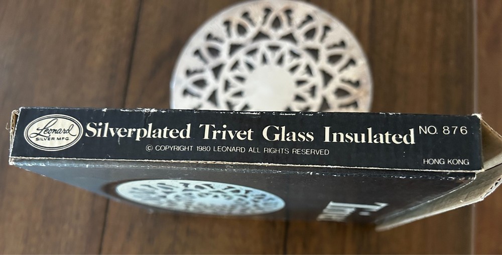 Silver plated Glass Insulated Trivet 6" Leonard with Original Box & Wrappings