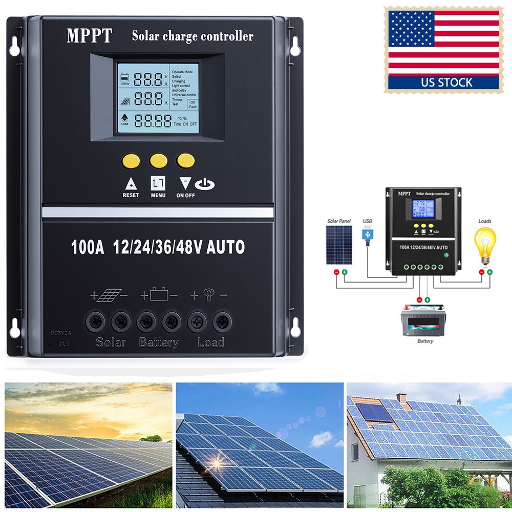 100A MPPT Solar Charge Controller 12/24/36/48V Intelligent Solar Panel Regulator