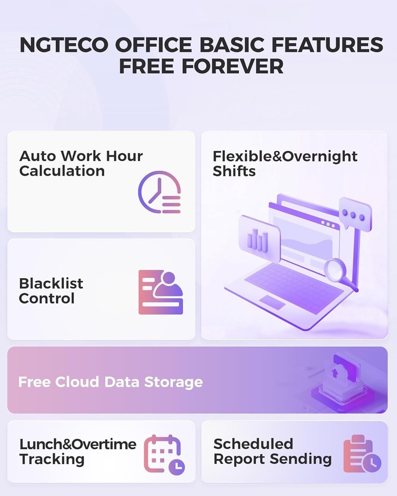 Ngteco Cloud-Based Time Clock, Fingerprint+Rfid Time Clocks for Employees Small