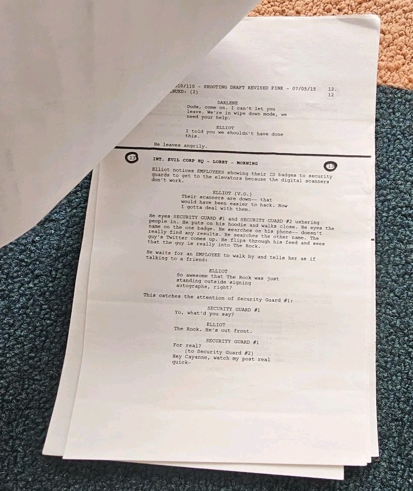 Mr Robot July 9 2015 Crew CALL SHEET Eps1.9 Zer0-day Script Evil Corp ɓ3