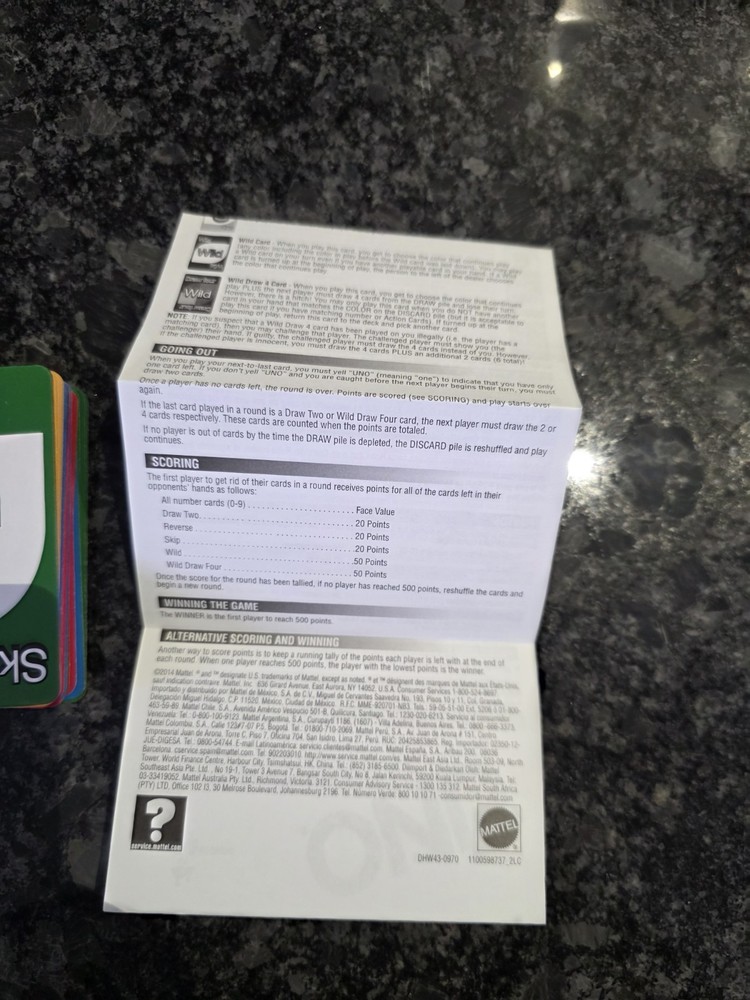 UNO Card Game (Mattel Games EUC, 2014)