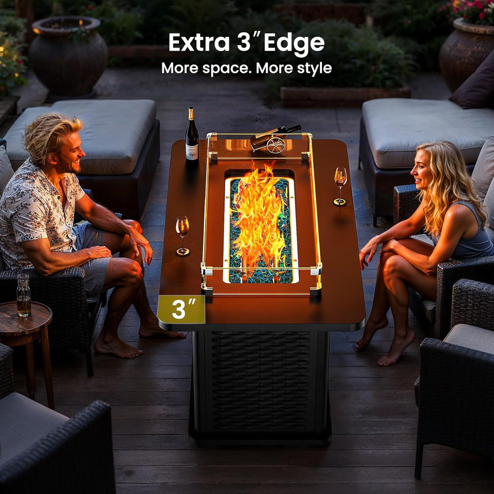 43-Inch Rectangular Propane Fire Pit with 60,000 BTU Output, Fire Pit Table Prem