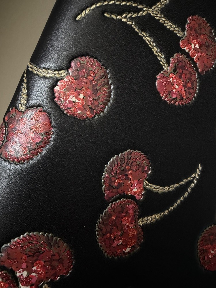 NWT COACH BLACK/RED GLITTER CHERRY NOTEBOOK CDB79