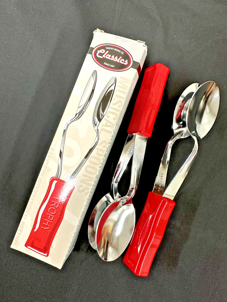 Trophy Classics Musical Spoons, PAIR, 2 Sets, Red & Chrome, #3470-MINT
