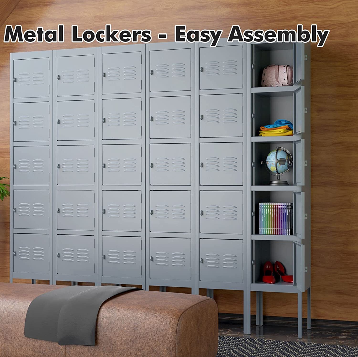 Metal Lockers Storage Cabinet w/Lock Door for Office School Gym Hotel Employees