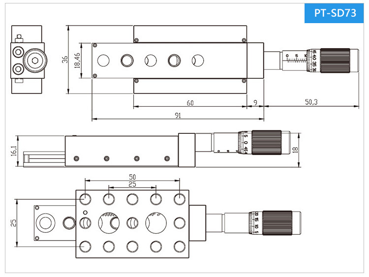 Single Axis Displacement Table High-Precision Manual Linear Stage PT-SD73/SD74
