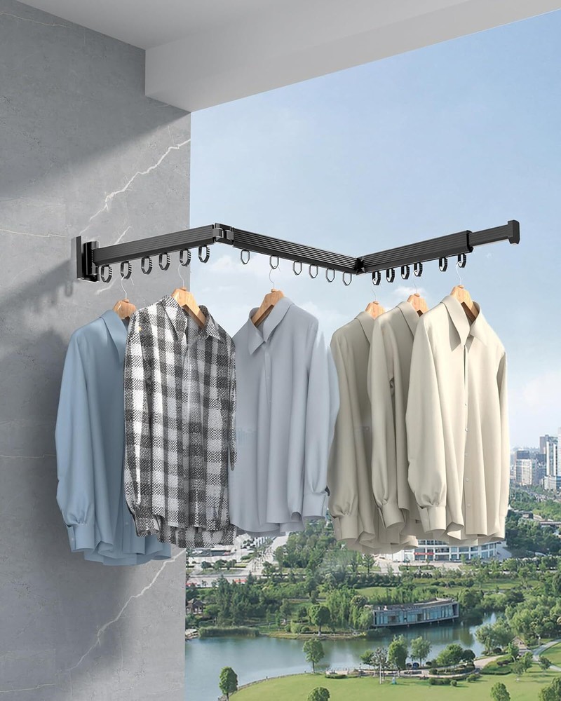 Wall Mounted Clothes Hanger Rack Retractable Clothes Drying Rack Space-Saving US