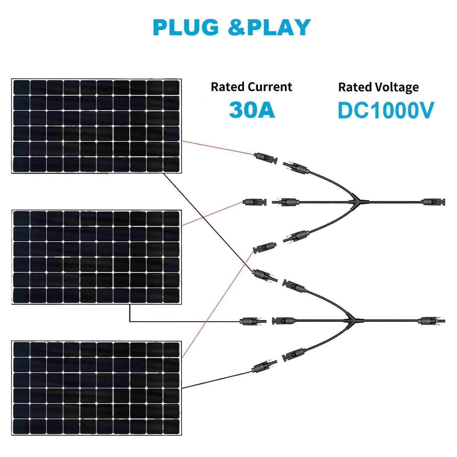 Solar Panel Y Branch Cable Connection Waterproof Adapter Connector Extension