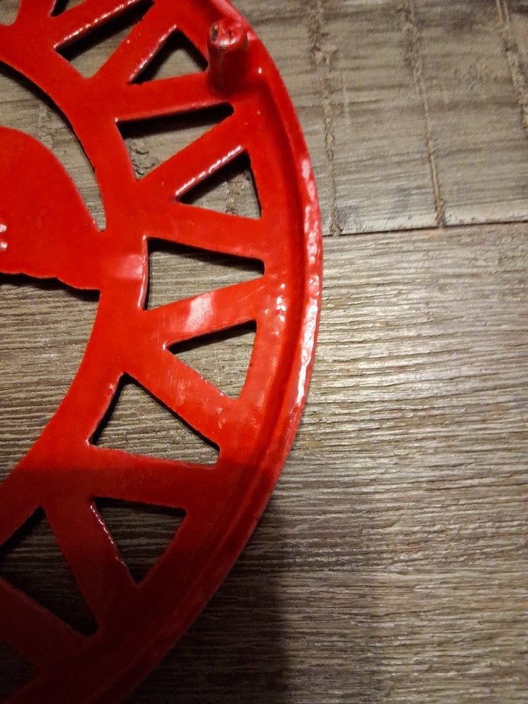 Red Rooster Trivet Cast Iron Enameled Wall Hang