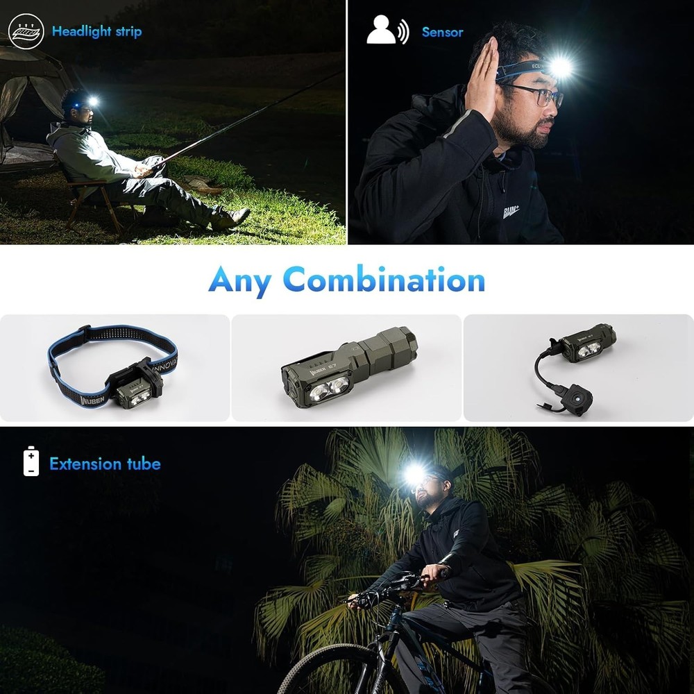 Super Bright 6-Mode E7 Mini Flashlight - Rechargeable, Magnetic, Army Green