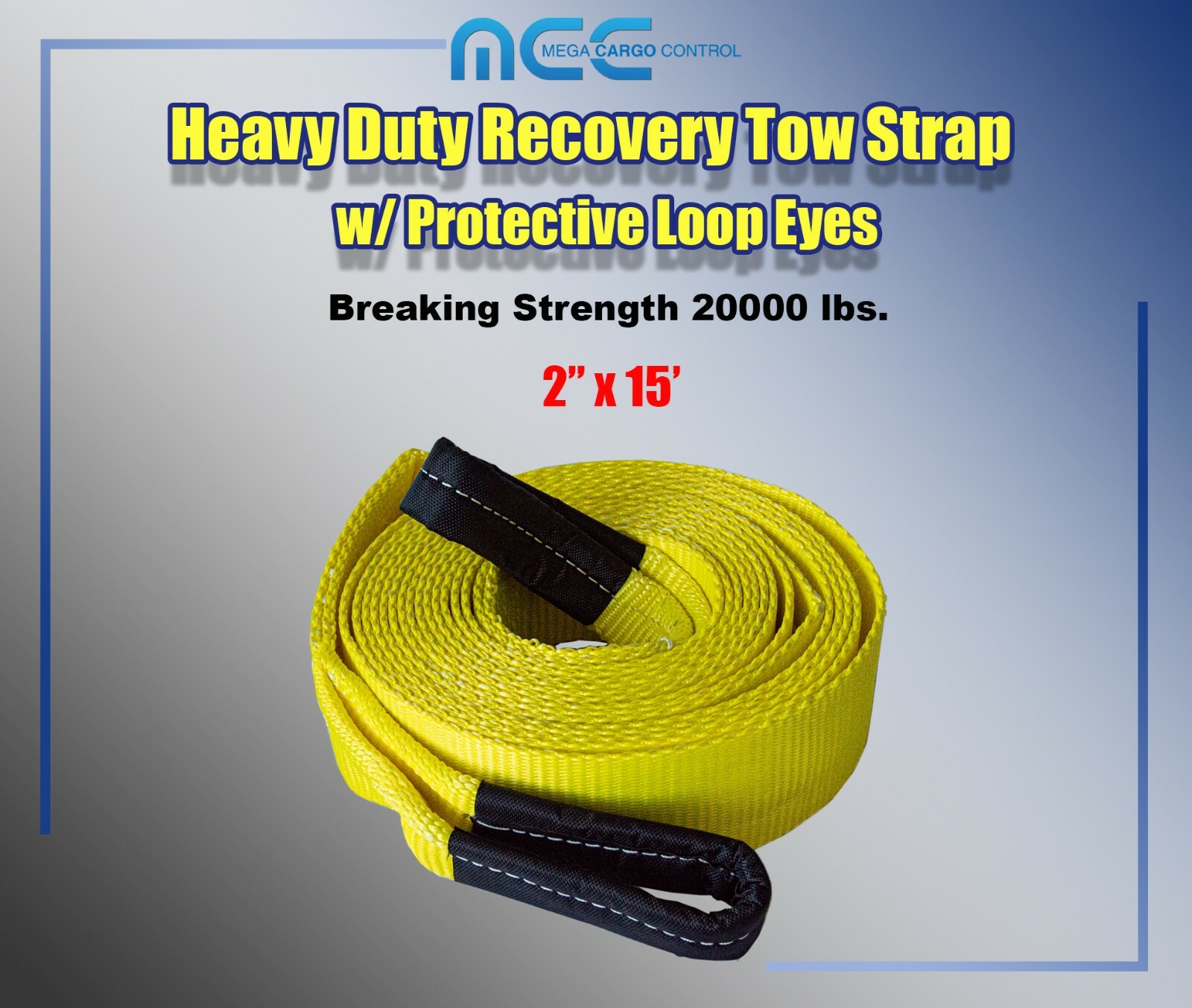 2 Pack 2" x 15' Heavy Duty Recovery Tow Strap with Protective Loop Eyes Towing