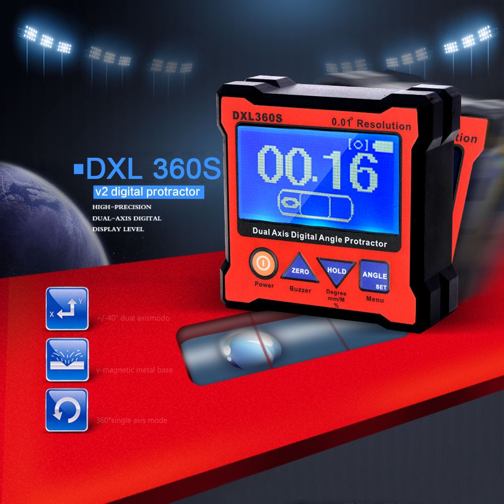 DXL360S Dual Axis Angle Protractor Dumpy Level Dual-axis Gauge Diagnostic Tool