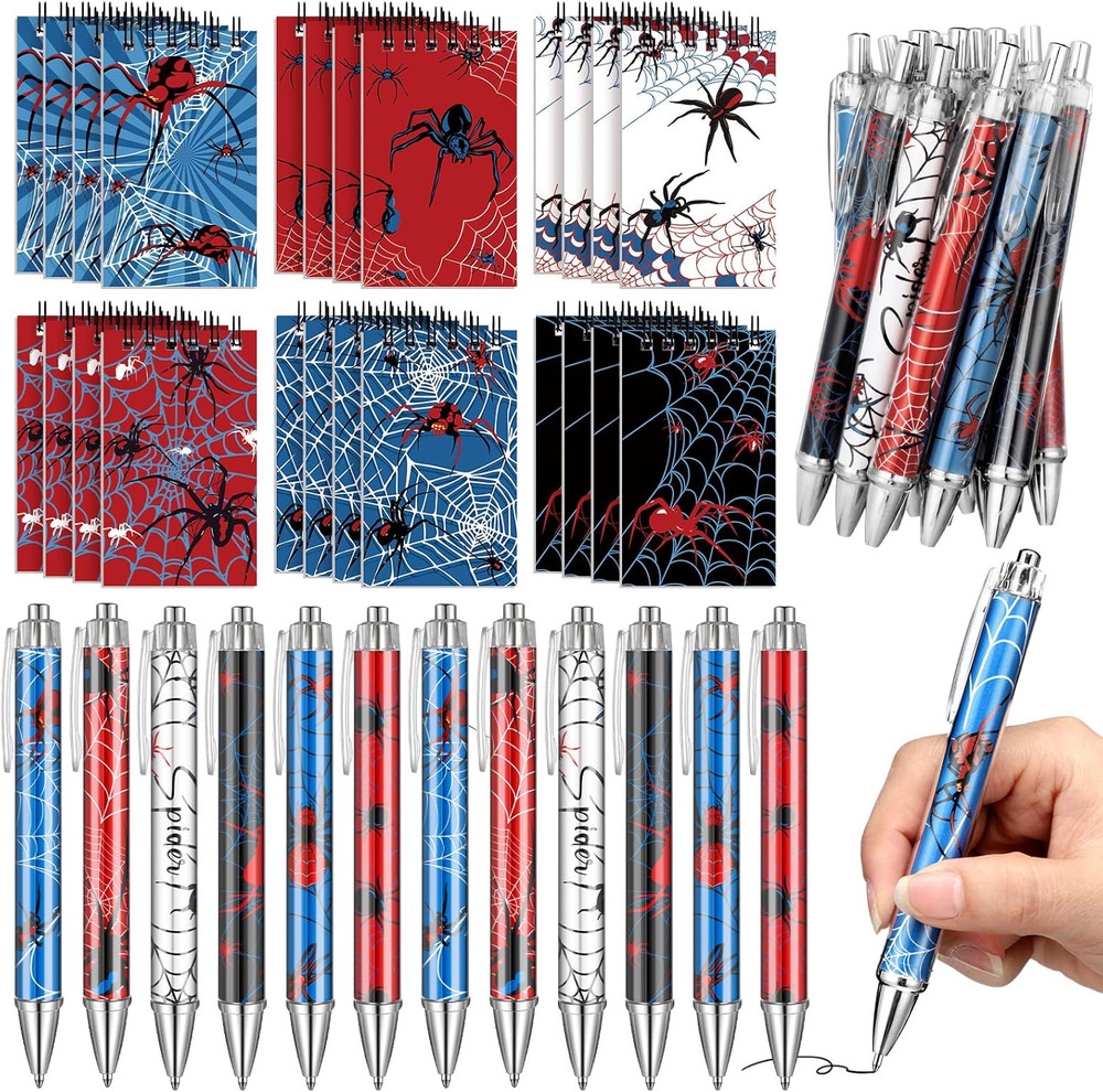 48 Pcs Spider Party Decorations Include 24 Pcs Spider Spiral Notepads Mini Noteb
