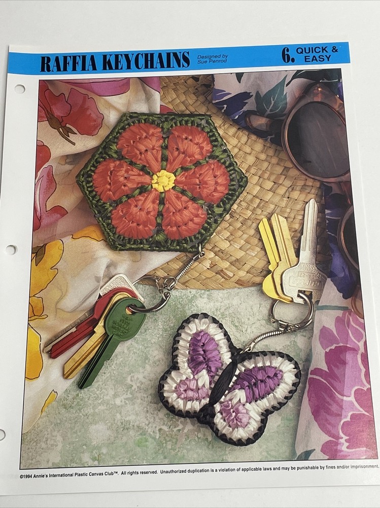 Annie's Attic Raffia Keychains Flower Butterfly Plastic Canvas Pattern