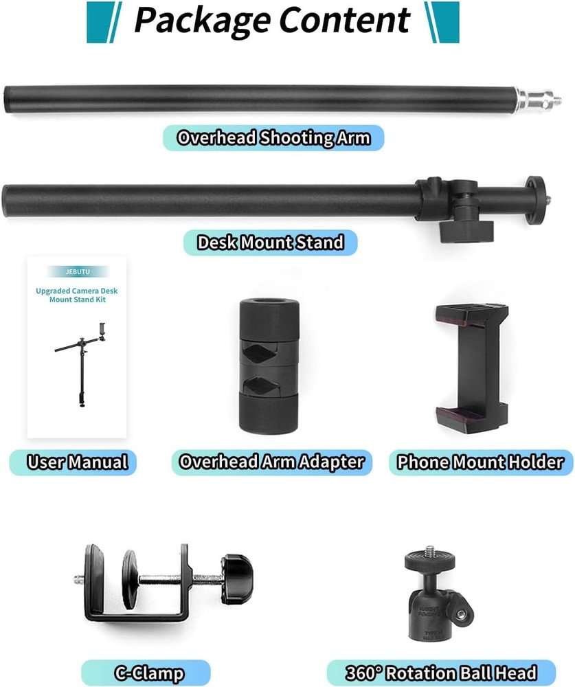 Overhead Camera Mount Desk Stand, Arm Clamp 1DFPGBL, Black