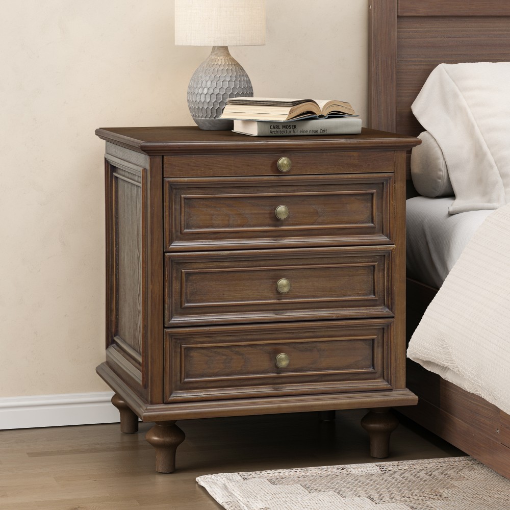 Farmhouse End Table Sofa Bedside Table Hidden Pull-Out Nightstand with 4 Drawers
