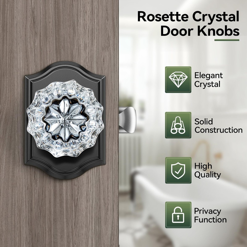 Glass Door Knobs Interior, 6 Pack Crystal Door Knobs with Lock for Privacy Us...