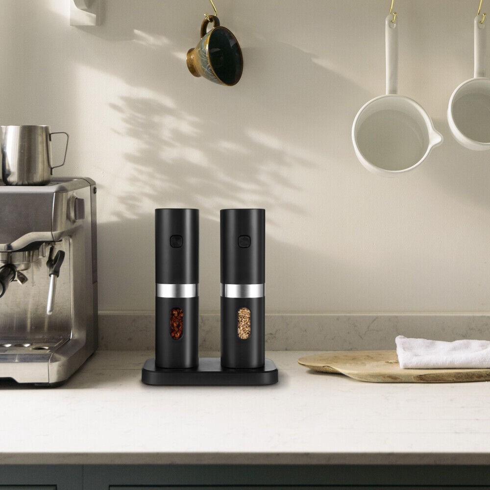 2 Pack Electric Automatic Gravity Salt and Pepper Grinder Spice Mill Adjustable