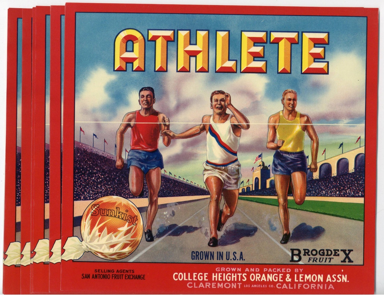 25 Athlete Brand, Claremont, California Orange Crate Labels Wholesale,