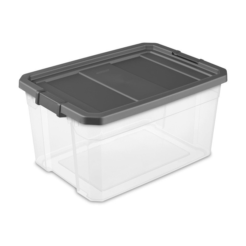 Durable 76 Quart Stackable Plastic Storage Bin W/ Latch Lid Garages Attics New