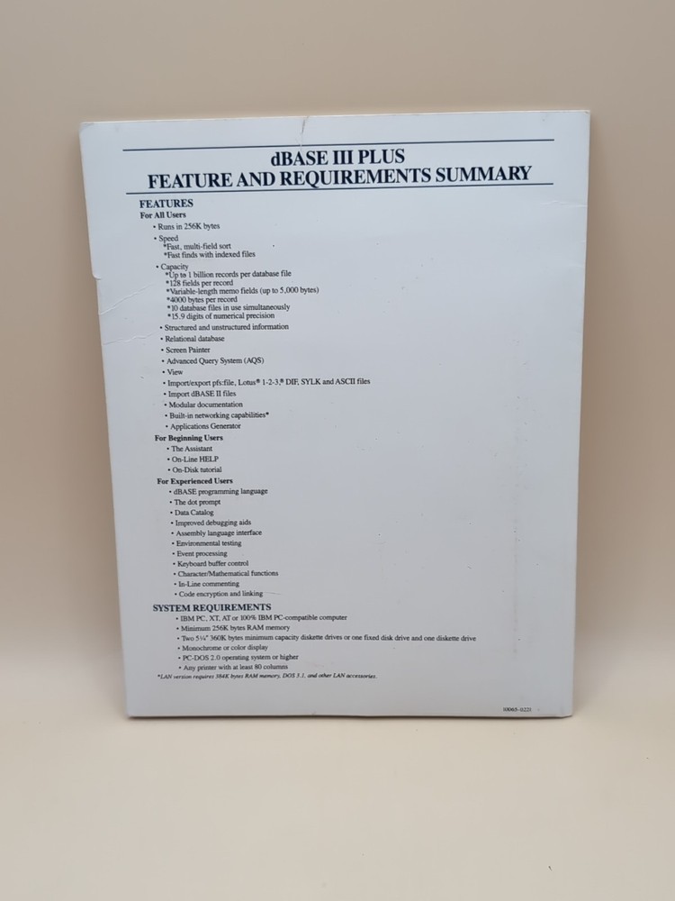dBASE III Plus Sampler Ashton-Tate Vintage Software 3 Discs DOS Database