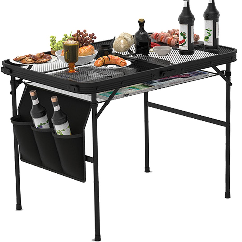 Collapsible Camping Table Aluminum Height Adjustable Grill BBQ Table Storage Net